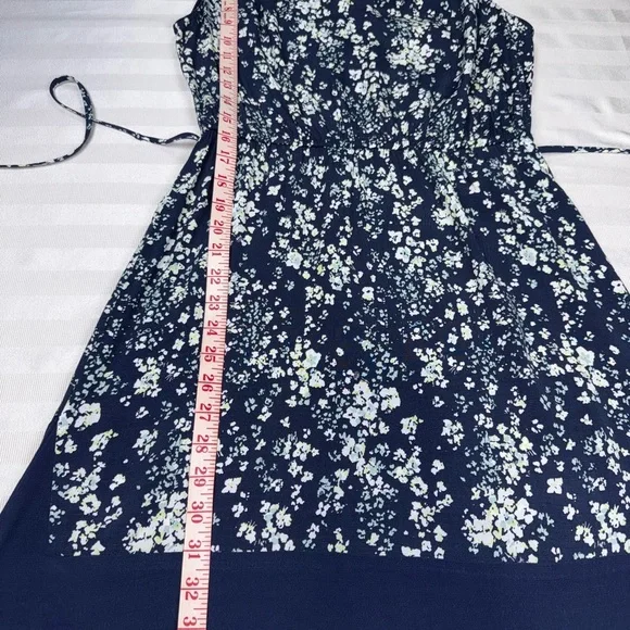 Ann Taylor Loft Floral Navy Dress Belted Sleeveless Small V-Neck - Picture 9 of 13